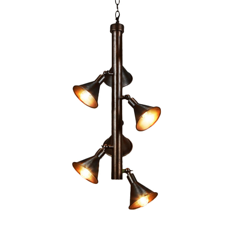 Vintage Funnel Chandelier Lamp - 6-Head Iron Angle Adjustable Pendant Light In Bronze