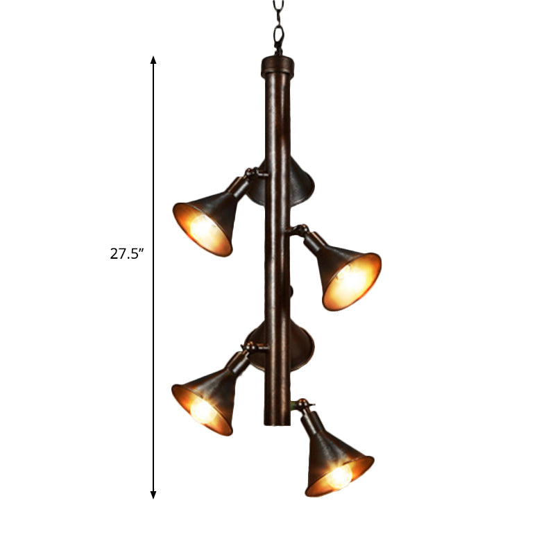 Vintage Funnel Chandelier Lamp - 6-Head Iron Angle Adjustable Pendant Light In Bronze