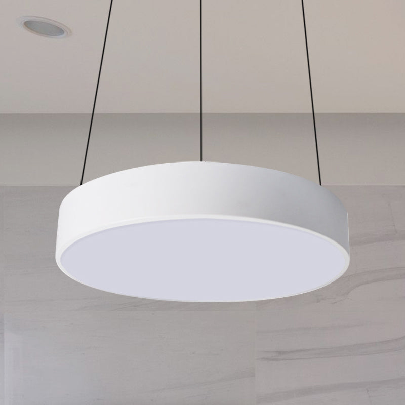 Contemporary Led Metal Drum Pendant Lighting: 12’/18’/23.5’ Wide White/Black Ceiling Lamp