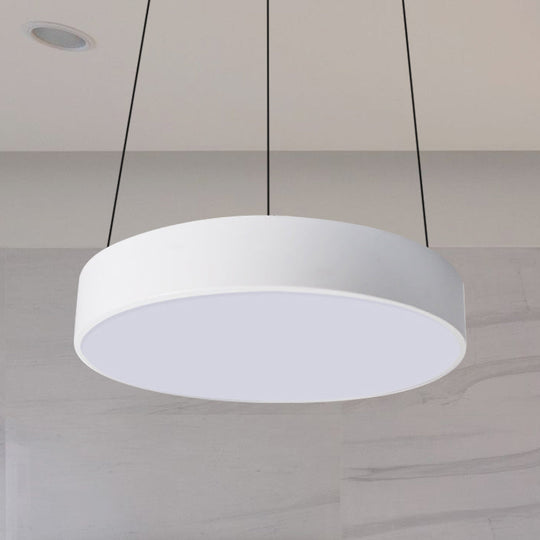Modern Metal Drum Pendant Light With Led In White/Black Finish Available 3 Sizes