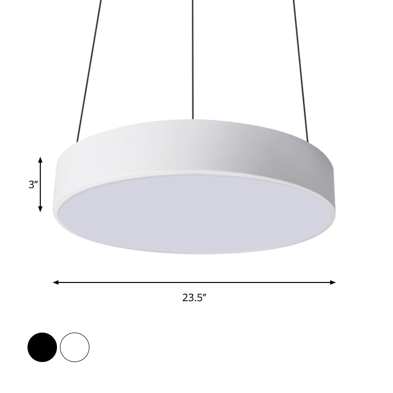 Modern Metal Drum Pendant Light With Led In White/Black Finish Available 3 Sizes