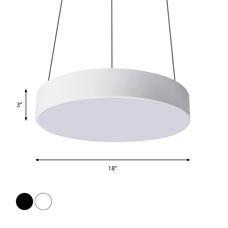 Modern Metal Drum Pendant Light With Led In White/Black Finish Available 3 Sizes
