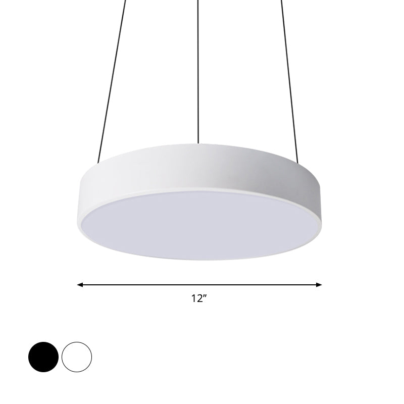 Contemporary Led Metal Drum Pendant Lighting: 12’/18’/23.5’ Wide White/Black Ceiling Lamp