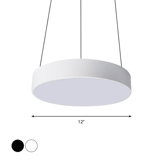 Contemporary Led Metal Drum Pendant Lighting: 12’/18’/23.5’ Wide White/Black Ceiling Lamp