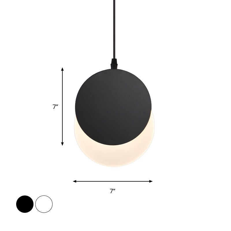 Modern Led Pendant Hanging Lamp - Rotatable Crescent Drop Light With Acrylic Shade In Black/White