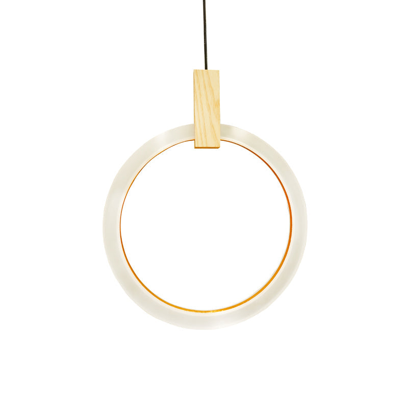 White Bedroom Suspension Pendant With Acrylic Shade And Ring Detail - 8’/12’/16’ Dia