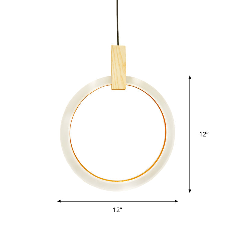 White Bedroom Suspension Pendant With Acrylic Shade And Ring Detail - 8’/12’/16’ Dia