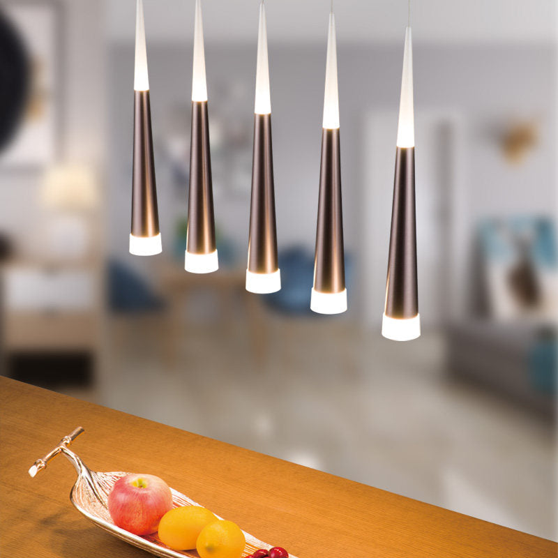 Noémie - Hanging 1/5/6 Lights Bar Pendant Light Tapered Simple Metal Silver/Brown Lamp In