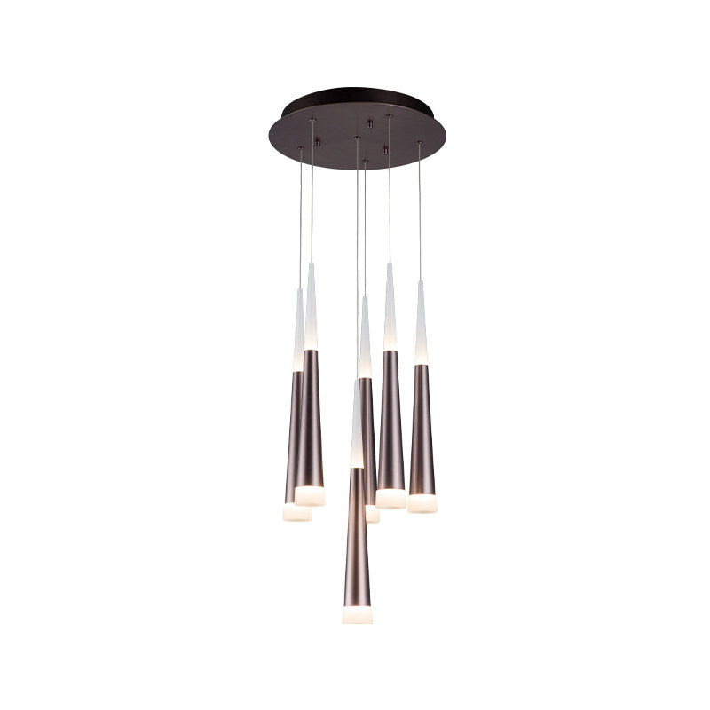 Noémie - Hanging 1/5/6 Lights Bar Pendant Light Tapered Simple Metal Silver/Brown Lamp In