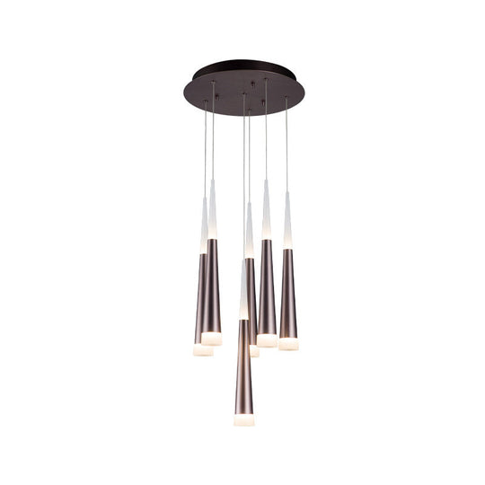 Noémie - Hanging 1/5/6 Lights Bar Pendant Light Tapered Simple Metal Silver/Brown Lamp In
