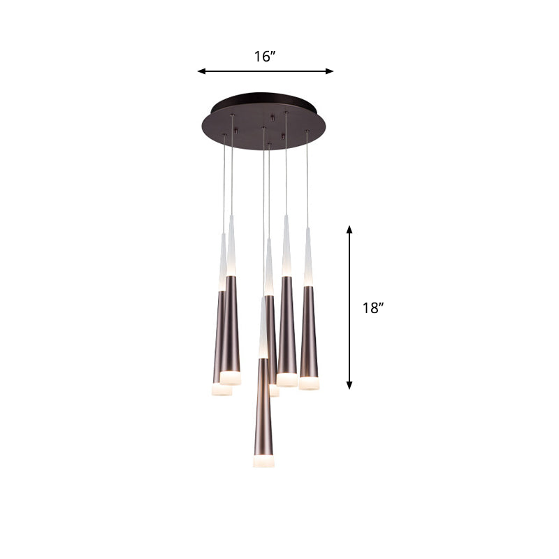 Noémie - Hanging 1/5/6 Lights Bar Pendant Light Tapered Simple Metal Silver/Brown Lamp In