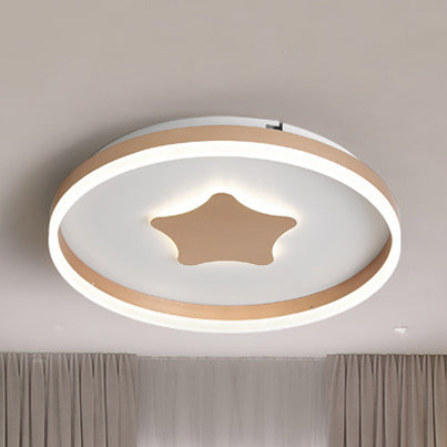 Gold Star Led Flush Mount Ceiling Light For Study Room With Acrylic Ring Accent / 19.5 Third Gear
