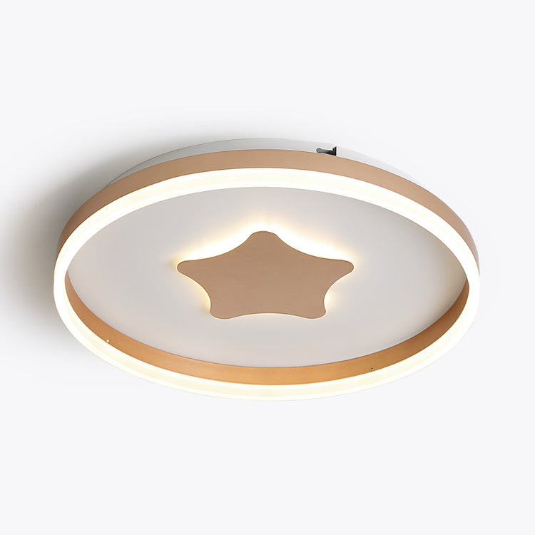 Gold Star Led Flush Mount Ceiling Light For Study Room With Acrylic Ring Accent / 16 Warm