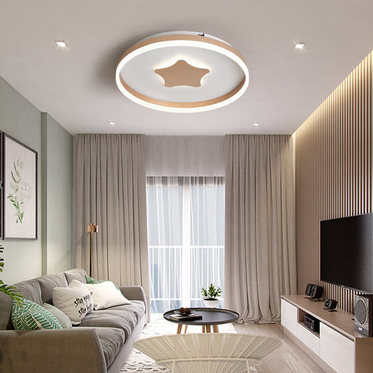 Gold Star Led Flush Mount Ceiling Light For Study Room With Acrylic Ring Accent