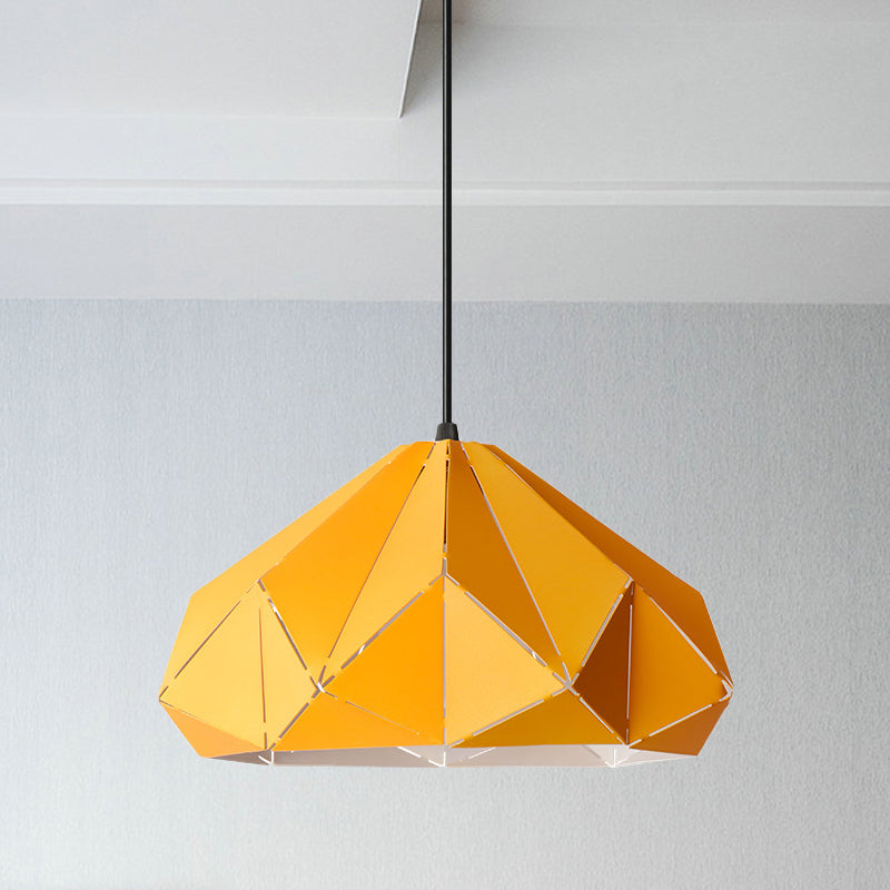 Origami Metal Hanging Pendant Light - Contemporary 1-Light Ceiling In Blue/Pink/Yellow Yellow