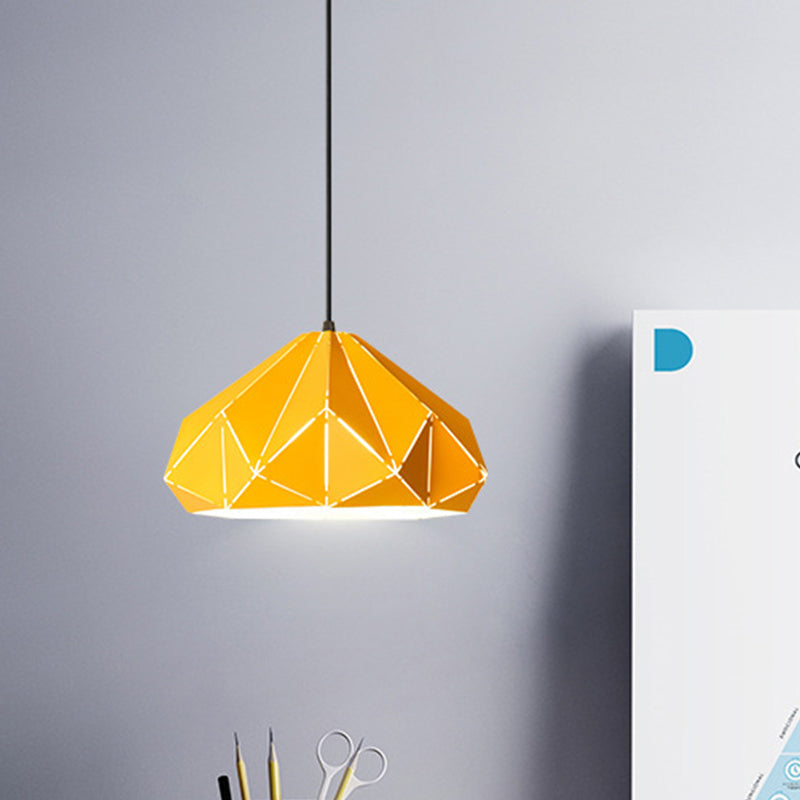 Origami Metal Hanging Pendant Light - Contemporary 1-Light Ceiling In Blue/Pink/Yellow