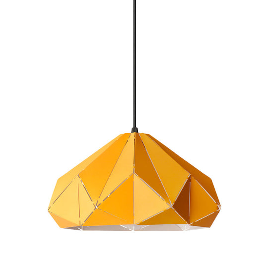 Origami Metal Hanging Pendant Light - Contemporary 1-Light Ceiling In Blue/Pink/Yellow