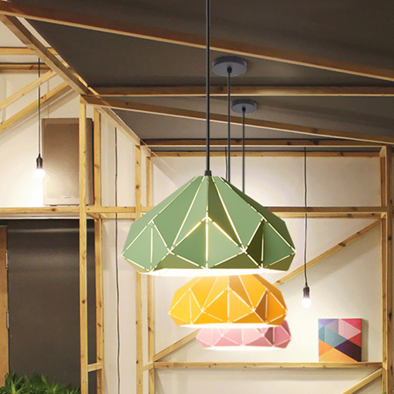 Origami Metal Pendant Light - Contemporary Hanging Ceiling (1 Light) In Blue/Pink/Yellow