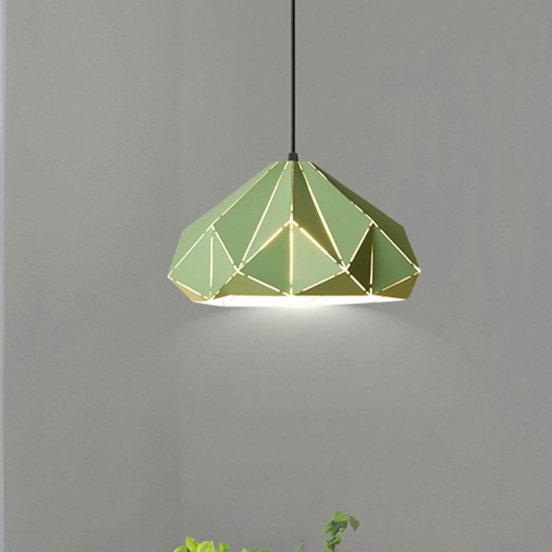 Origami Metal Hanging Pendant Light - Contemporary 1-Light Ceiling In Blue/Pink/Yellow