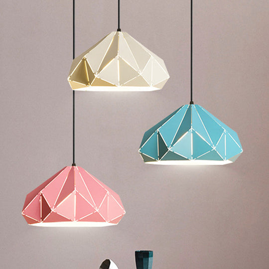Origami Metal Hanging Pendant Light - Contemporary 1-Light Ceiling In Blue/Pink/Yellow