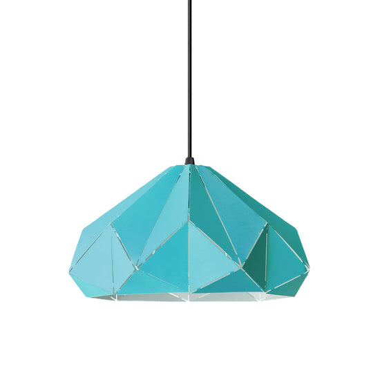 Origami Metal Hanging Pendant Light - Contemporary 1-Light Ceiling In Blue/Pink/Yellow