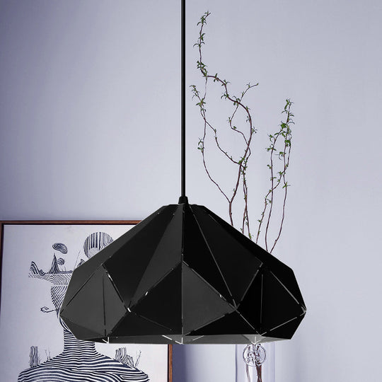 Origami Metal Hanging Pendant Light - Contemporary 1-Light Ceiling In Blue/Pink/Yellow Black