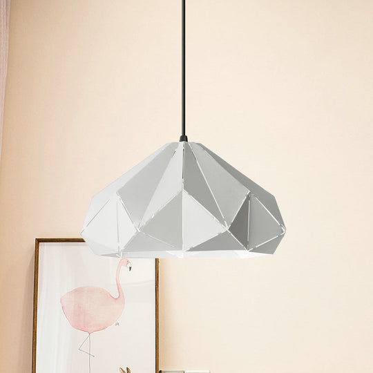 Origami Metal Hanging Pendant Light - Contemporary 1-Light Ceiling In Blue/Pink/Yellow