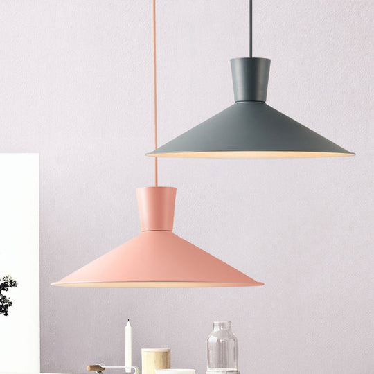 Nordic 1-Light Cone Pendant With Pink/Blue/Grey Down Lighting - Stylish Metal Hanging Light