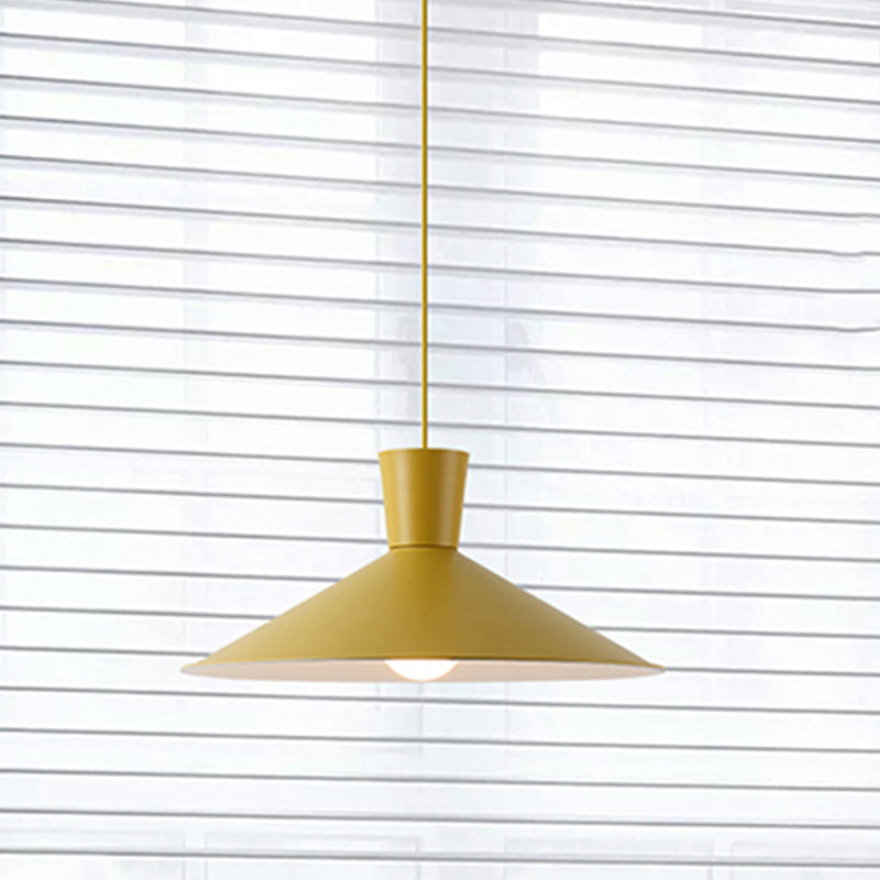 Nordic Cone Down Pendant Light - 1 Pink/Blue/Grey Metal Hanging Design Yellow