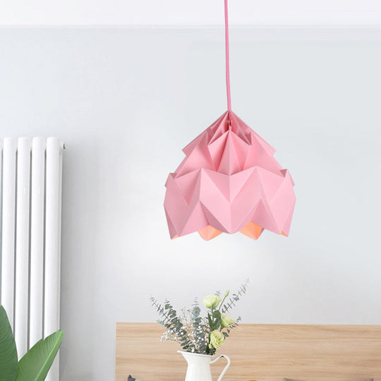 Origami Macaron Paper Ceiling Pendant Light - 9.5 Or 15 Diameter Pink/White/Green 1 Hanging Lamp Kit