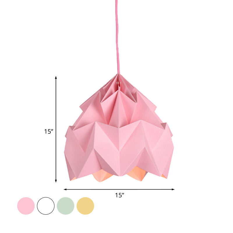 Origami Macaron Paper Ceiling Pendant Light - 9.5 Or 15 Diameter Pink/White/Green 1 Hanging Lamp Kit