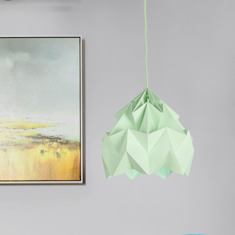 Origami Ceiling Pendant Light Macaron Paper 9.5’/15’ Dia 1-Light Hanging Lamp - Pink/White/Green