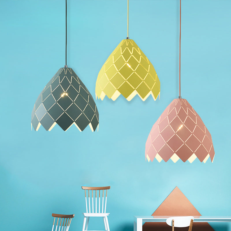 Modern Geometric Splicing Pendant Light - Nordic Metal 1-Light Pink/Yellow/Green Hanging Fixture