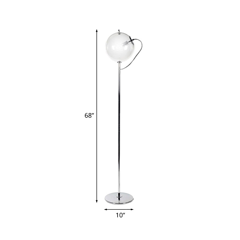 Contemporary Black Globe Floor Lamp- 1 Light Clear Glass Standing For Living Room