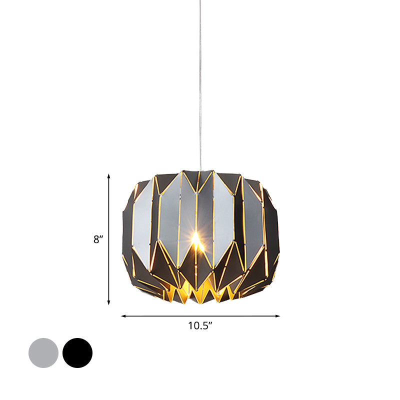 Modern 1-Light Ceiling Pendant With Metal Shade - Silver/Black Pumpkin Hanging Lamp Kit