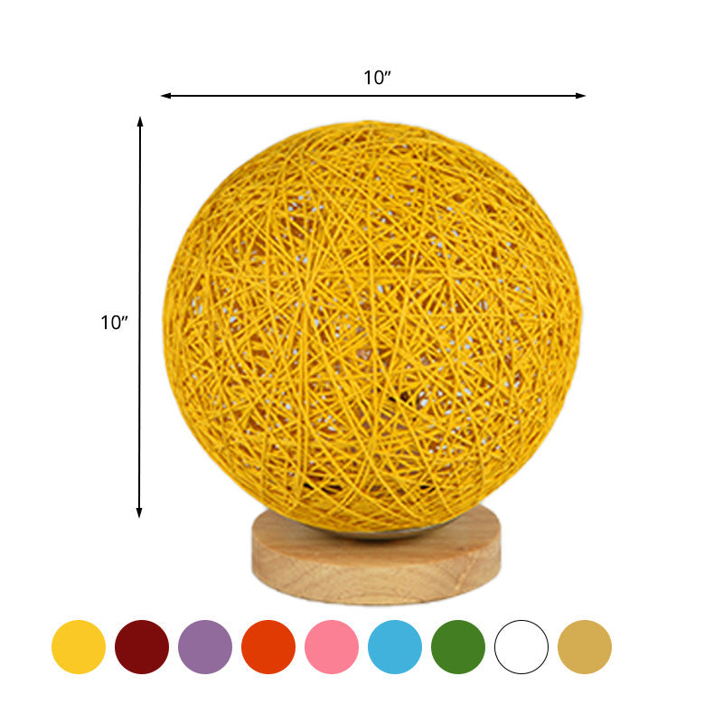 Modernist Rattan Ceiling Mount Light: Blue/Flaxen Globe Shade 6/8 Wide 1 Bulb Flush Lighting For