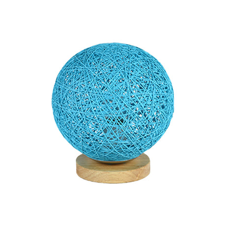 Modernist Rattan Ceiling Mount Light: Blue/Flaxen Globe Shade 6/8 Wide 1 Bulb Flush Lighting For