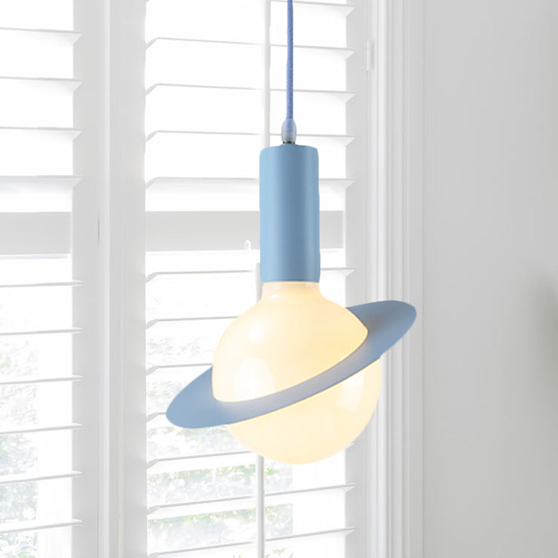 1 Light Glass Shade Pendant Set - Post-Modern Pink/Blue/Green Dining Room Hanging Lamp Blue
