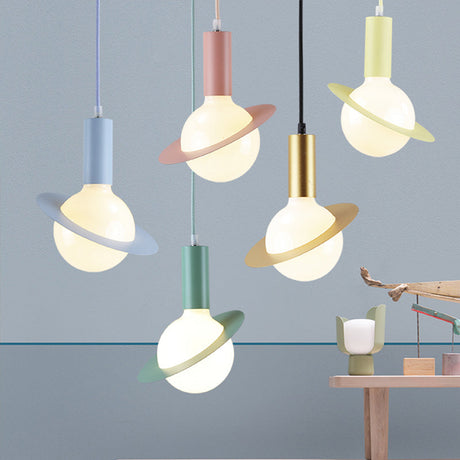 1 Light Glass Shade Pendant Set - Post-Modern Pink/Blue/Green Dining Room Hanging Lamp