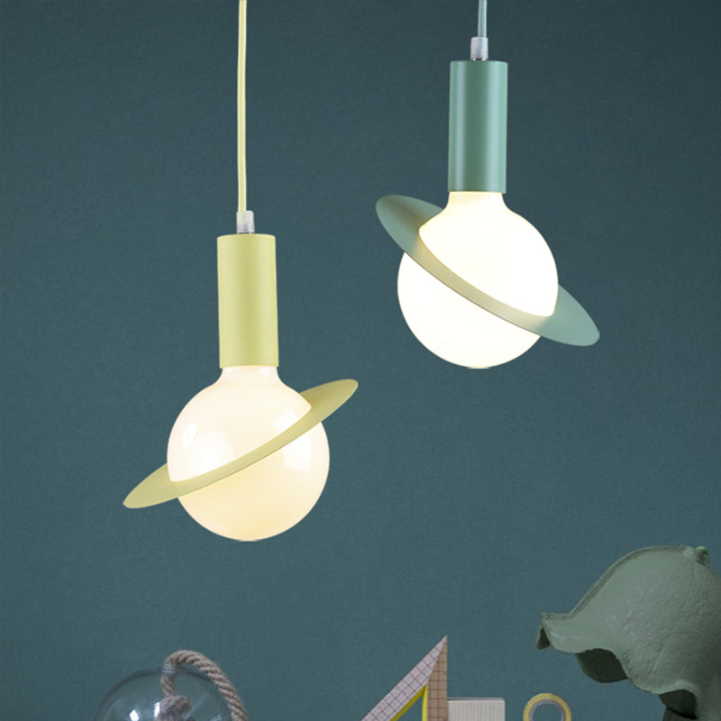 1 Light Glass Shade Pendant Set - Post-Modern Pink/Blue/Green Dining Room Hanging Lamp
