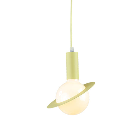 1 Light Glass Shade Pendant Set - Post-Modern Pink/Blue/Green Dining Room Hanging Lamp Yellow