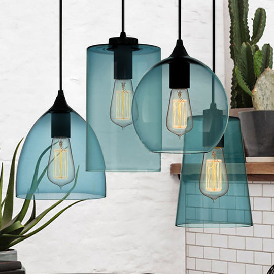 Modern 1 Light Blue Glass Pendant Lamp Black Ceiling
