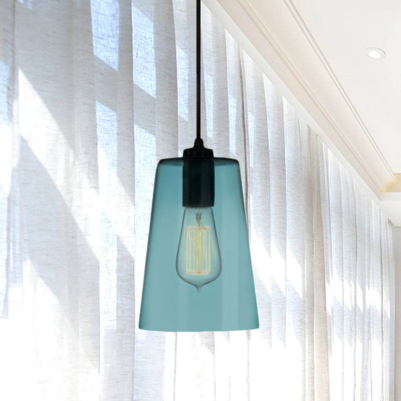 Modern 1 Light Blue Glass Pendant Lamp Black Ceiling