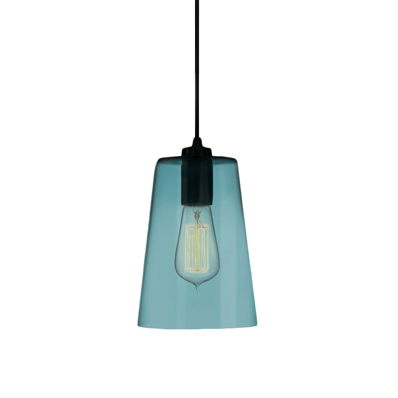 Modern Blue Glass Pendant Lamp With Black Global Shape - 1 Light Ceiling