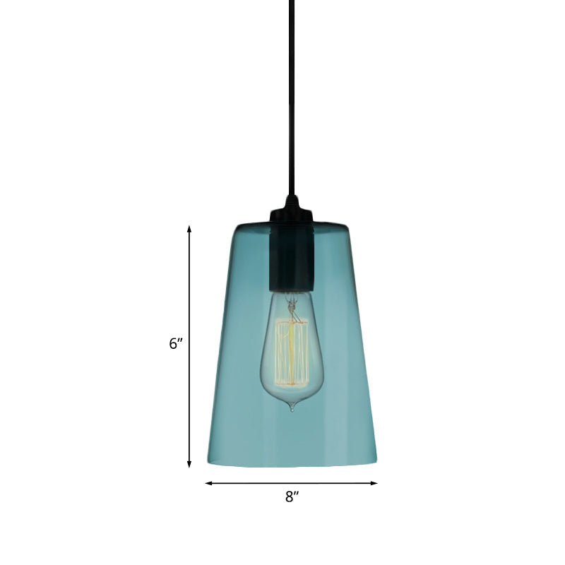 Modern 1 Light Blue Glass Pendant Lamp Black Ceiling