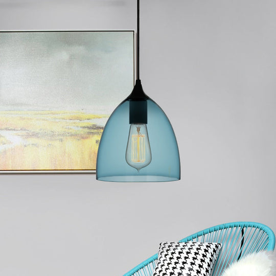 Modern 1 Light Blue Glass Pendant Lamp Black Ceiling