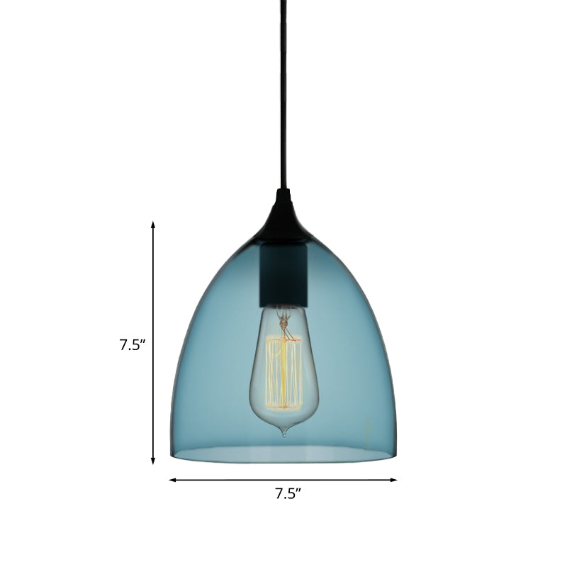Modern Blue Glass Pendant Lamp With Black Global Shape - 1 Light Ceiling
