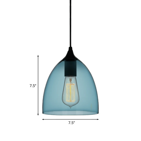 Modern Blue Glass Pendant Lamp With Black Global Shape - 1 Light Ceiling