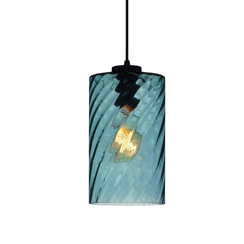 Modernist Blue Glass Pendant Light With Lattice Design And Ceiling Hung Suspension