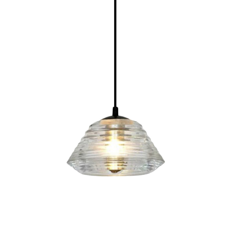 Clear Ruffle Glass Pendant Lighting - Modernist Cone/Dome/Flared Design 1 Light Black Ceiling Lamp